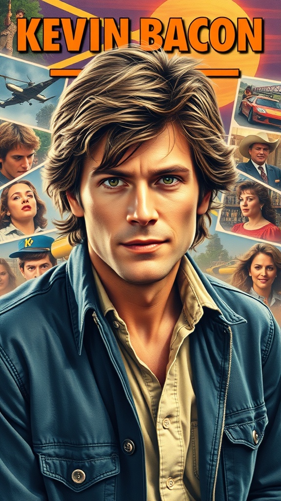 Kevin Bacon in a 1970s movie poster, embodying the spirit of that era.